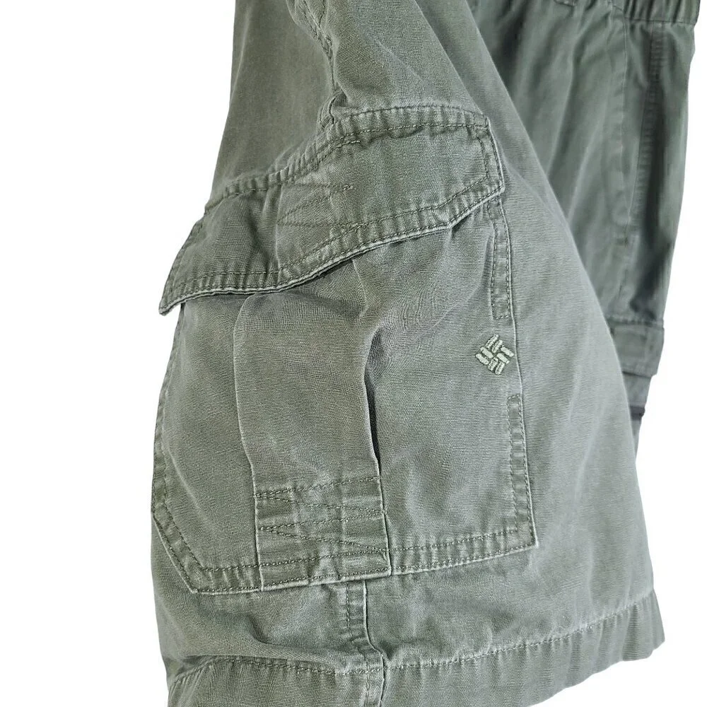 Vintage Columbia XCO Olive Green Cargo Hiking Shorts Flat Front Outdoor 36x9